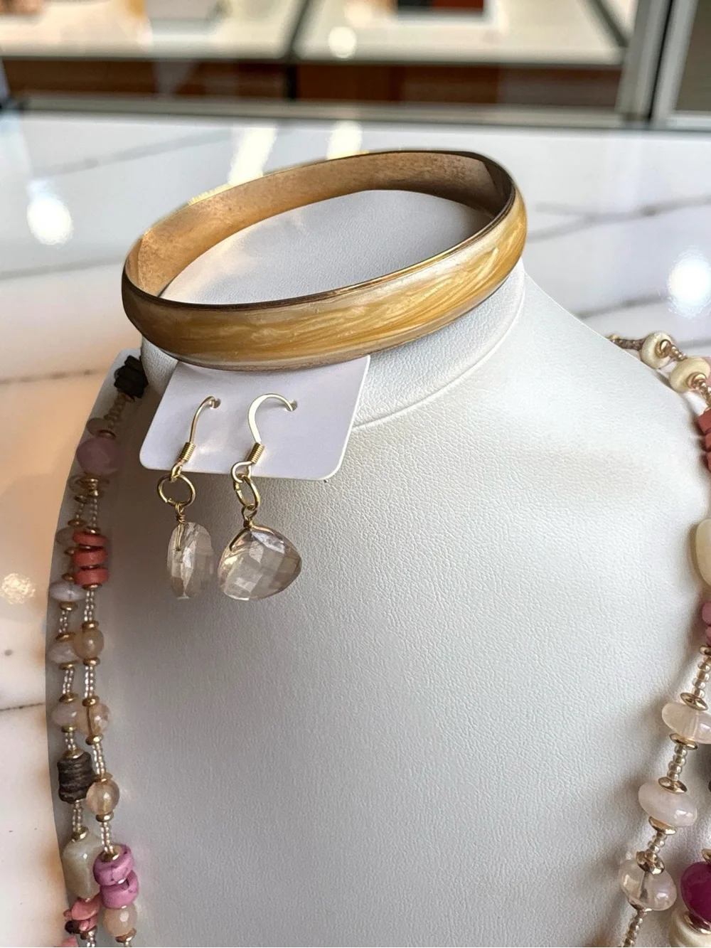 Boho Tassel Necklace Cream Tassel and Pink Accents Bracelet and Earrings Set